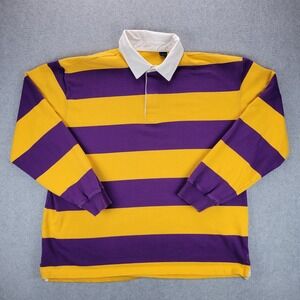 Vintage Striped Rugby Polo Shirt Mens XL Yellow Purple Y2K Preppy